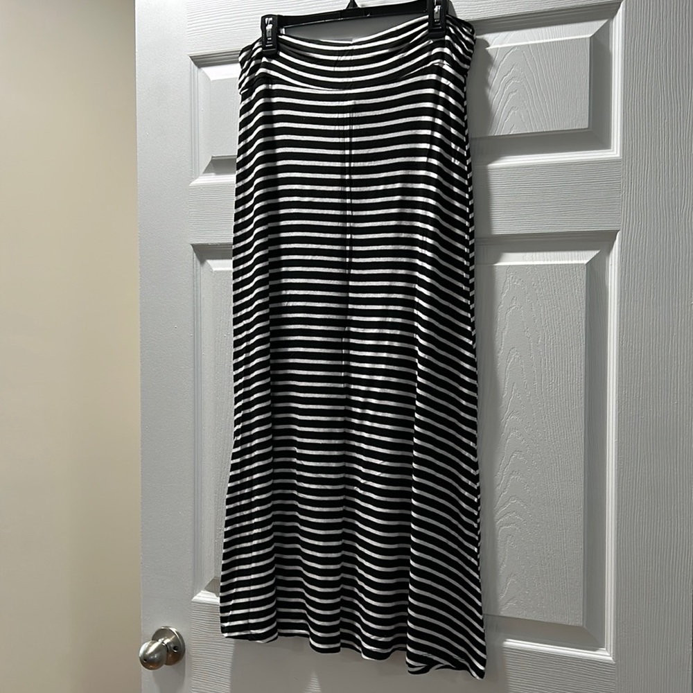 Black and White Striped Maxi Maternity Skirt